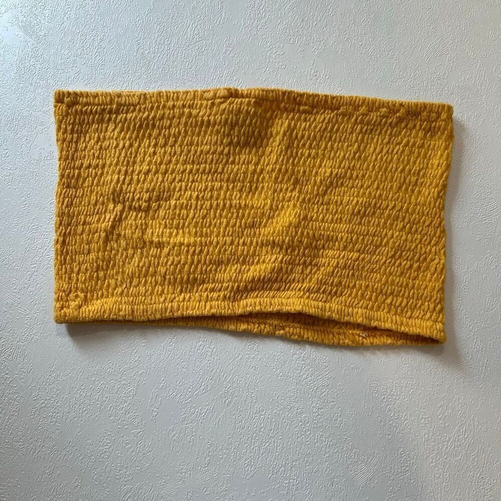Paris Mustard Smocked Tube Top Bandeau One Size Boho Stretch - Picture 3 of 7